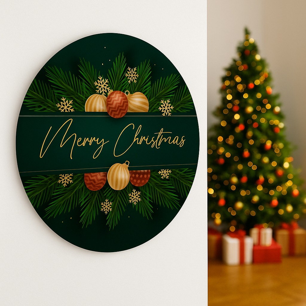 Placa Painel Redondo Quadro Decorativo Merry Christmas Feliz Natal - Decoração Festa Ceia