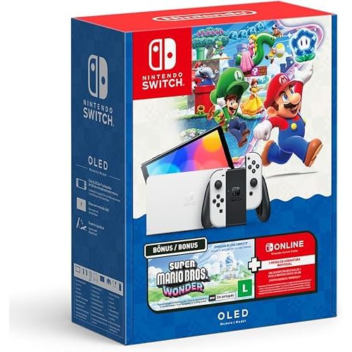 Bundle Nintendo Switch OLED + Super Mario Bros. Wonder + 3 Meses de Assinatura Nintendo Switch Online em Oferta na Shopee