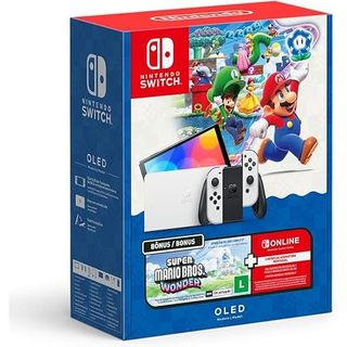 Console Nintendo Switch Oled Nintendo Bundle Super Mario Bros Wonder - 3 Meses Nintendo Switch Online 64gb Branco