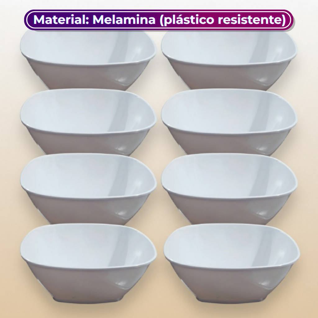 Kit 08 Tigelas Quadradas 17cm 1100mL Melamina Branca Leve Ideal para Restaurante Buffet Bestfer em Oferta na Shopee