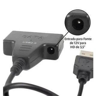 Cabo sata usb 3.0 com entrada para fonte para uso em hd 3,5 de desktop adaptador leitor hd ssd 2,5 e 3,5 em Oferta na Shopee
