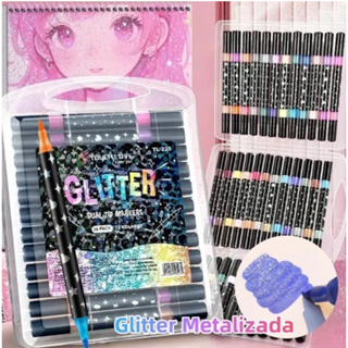 caneta glitter 24cor-120cor  dake caneta Marcador de glitter de cabeça dupla marcador de cabeça dupla brilhante em Oferta na Shopee