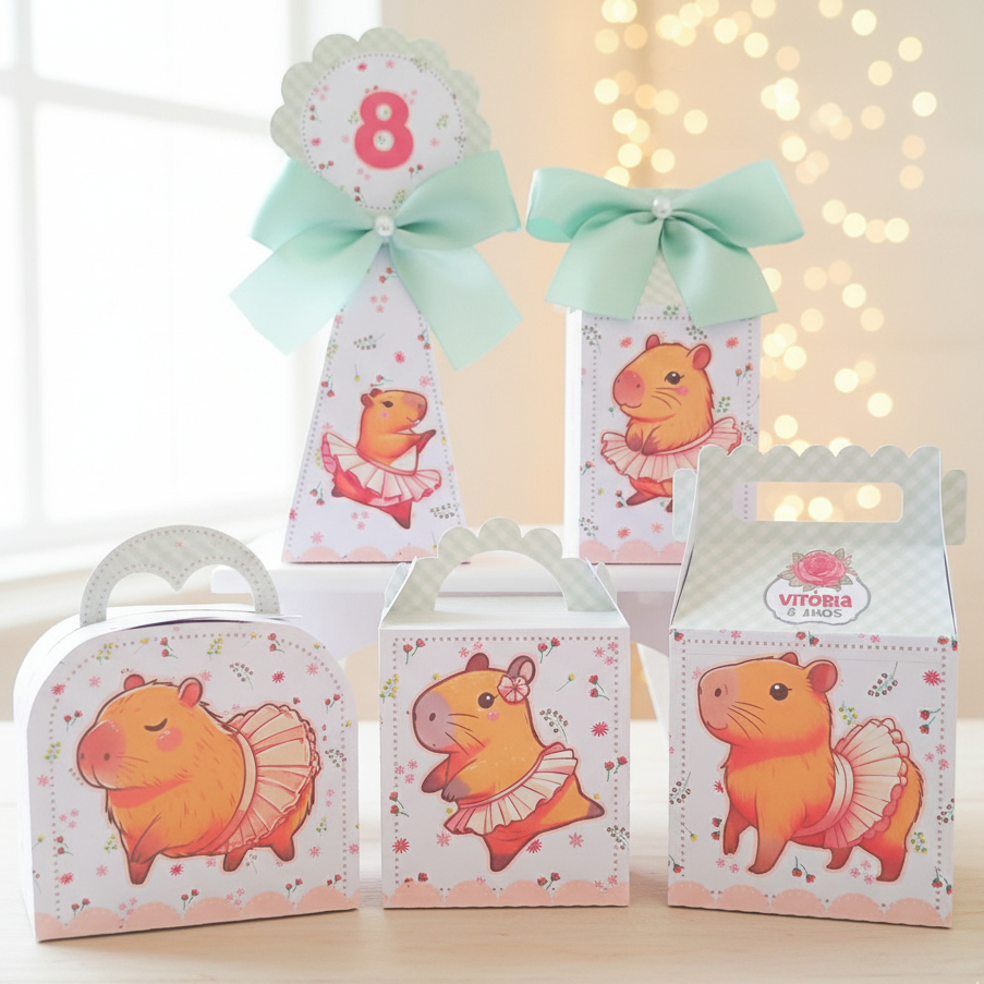 Kit Festa Capivara Bailarina | Caixinhas Personalizadas Aniversário Lembrancinhas Mimos