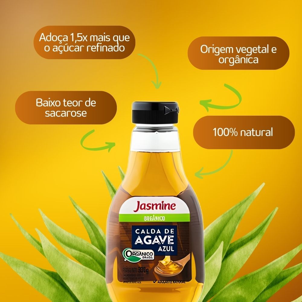 Kit 12 Calda de Agave Azul Orgânica 330g Jasmine Mel Vegano Adoçante Vegetal Natural Sem Glúten Sustentável Saudável · foto 2