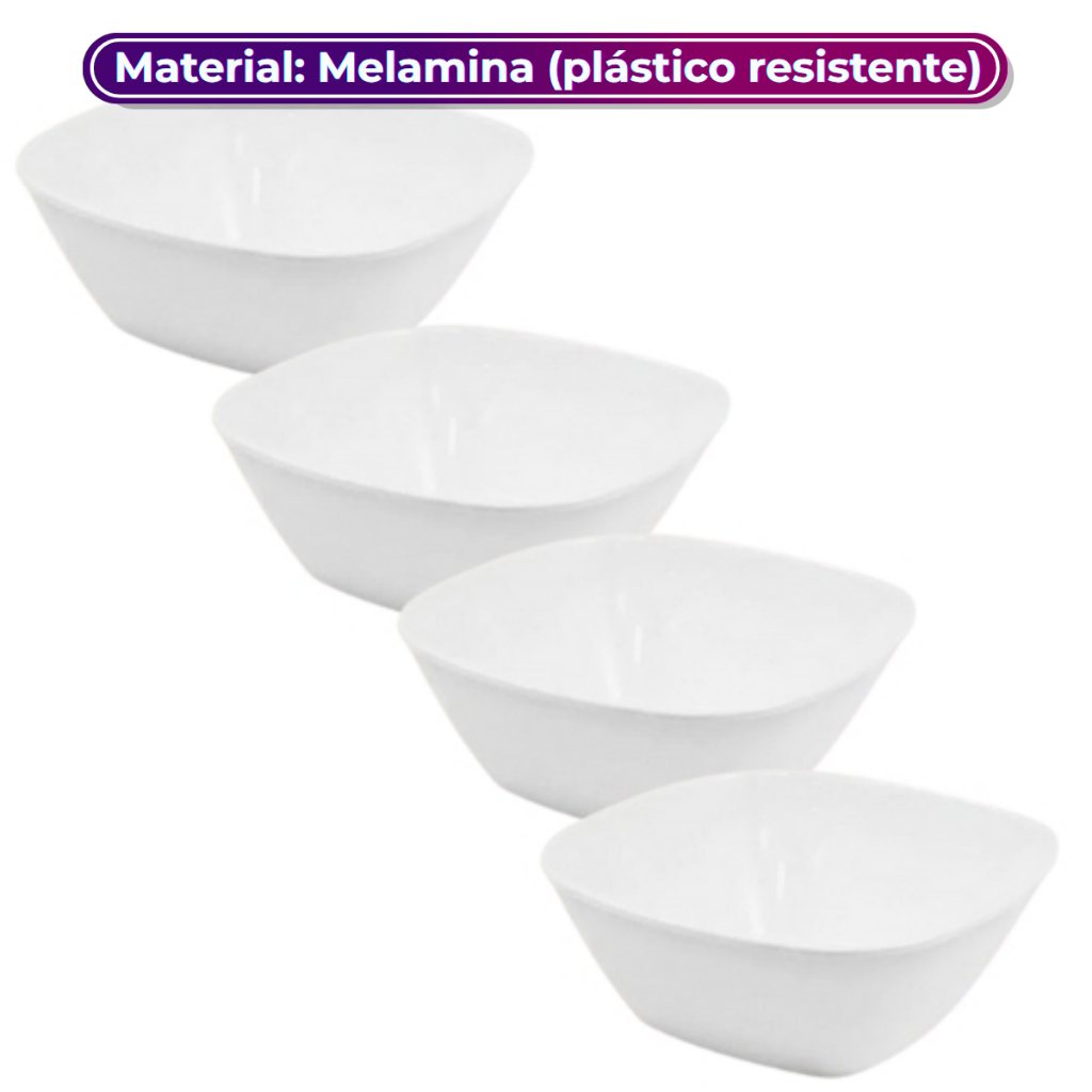 Kit 04 Tigelas Quadradas 21cm 1500mL Melamina Branca Lisa Leve Resistente Ideal para Cozinha Bestfer em Oferta na Shopee