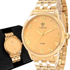 Relógio Feminino Dourado Tuguir Com garantia de 1 ano Original acompanha colar