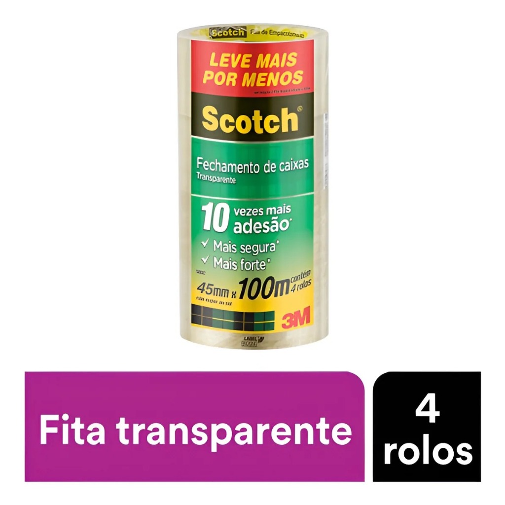 Fita De Empacotamento 3m Scotch 5802 45mm X 100m 4 Rolos kit em Oferta na Shopee