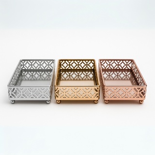 Bandeja Retangular Prata, Dourada, Rose - com Detalhes para Lavabo 16x8x3,5cm em Oferta na Shopee