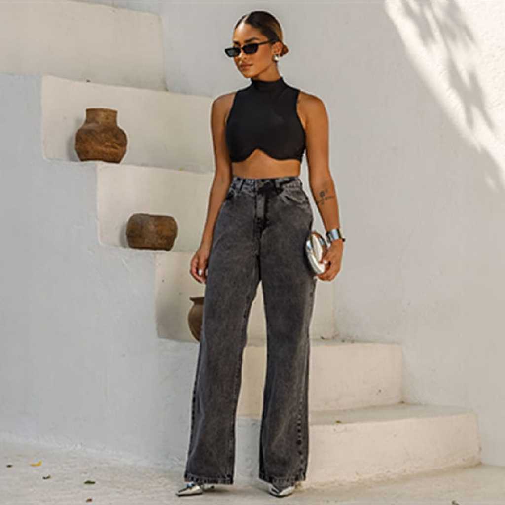 Calça Feminina Jeans Wide Leg 29000  Vintage Consciência Jeans em Oferta na Shopee
