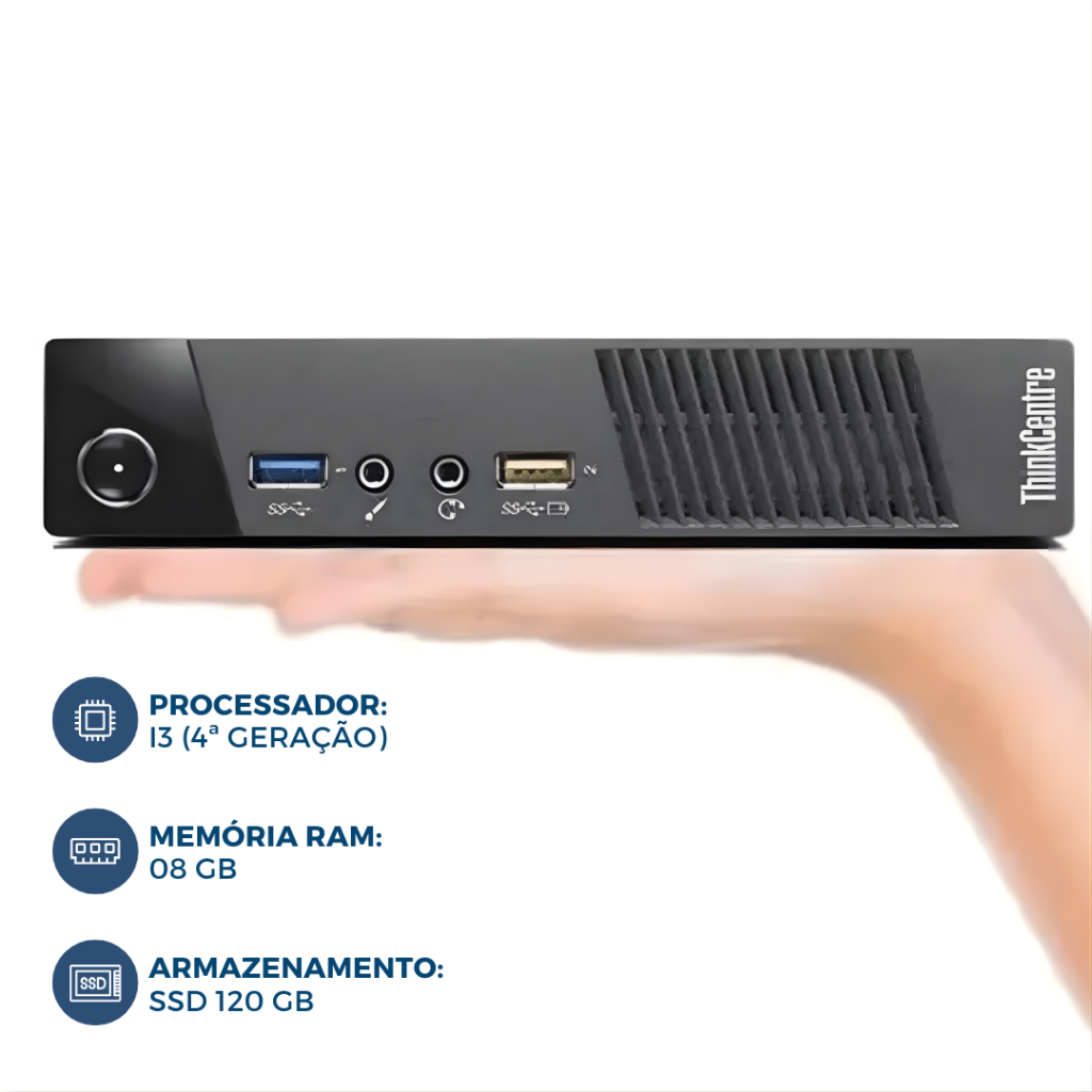 Mini PC Lenovo M93 Tiny i3 4ª Geração 8GB RAM 120GB SSD Computador Compacto Rápido e Econômico