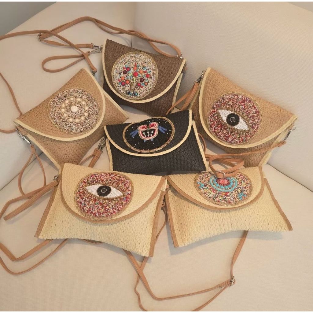 Bolsa feminina de Palha Carteira de Mão Praia Festa Casamento Com Miçanga Artesanal