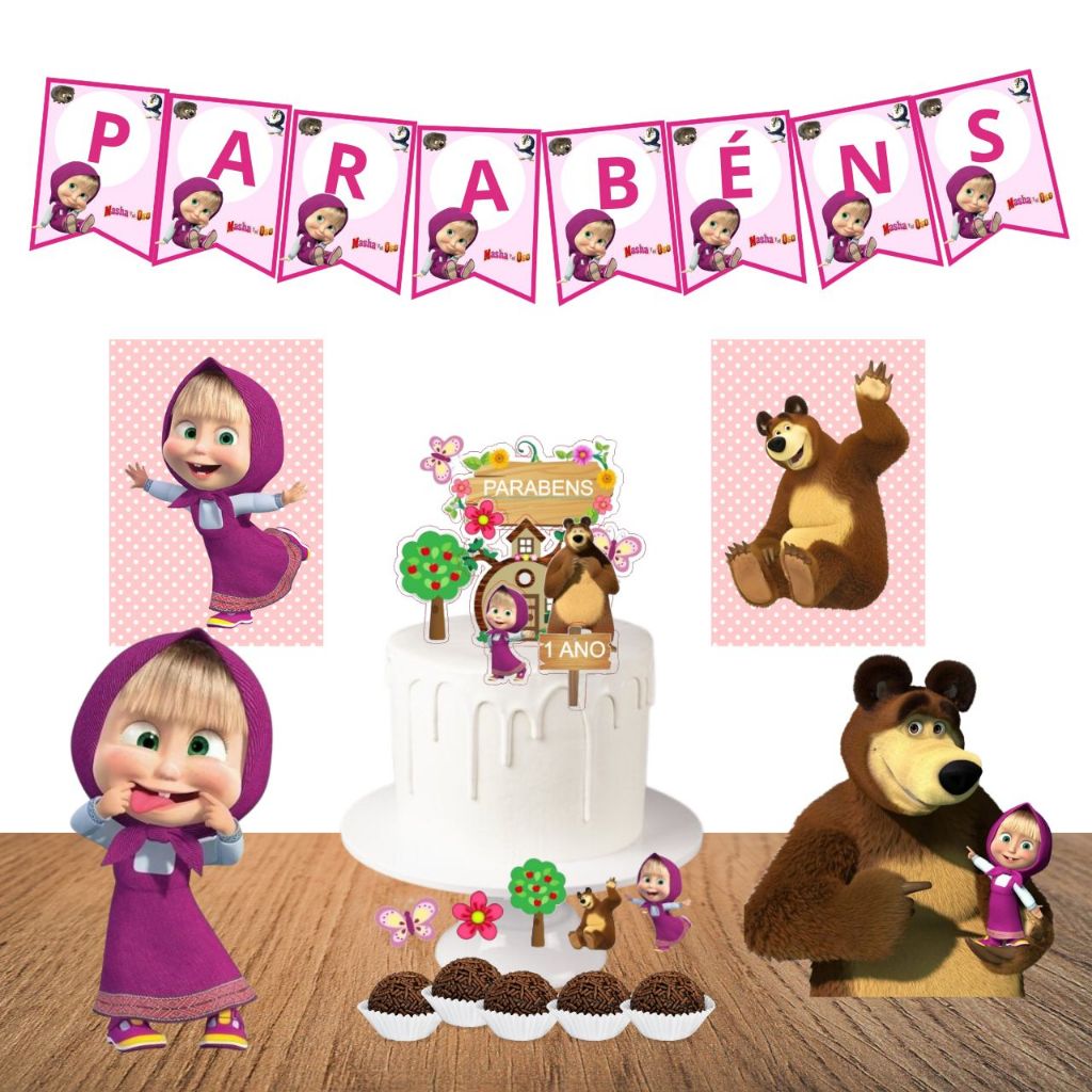 Kit só um bolinho Festa MASHA E URSO - Aniversário MASHA E URSO