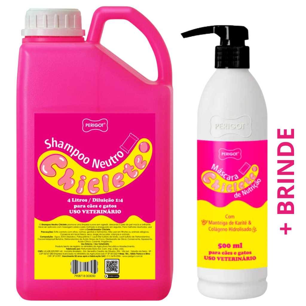 Kit Shampoo 4l E Mascara 500ml Chiclete Perigot - Banho Pet Temático - Cães e Gatos