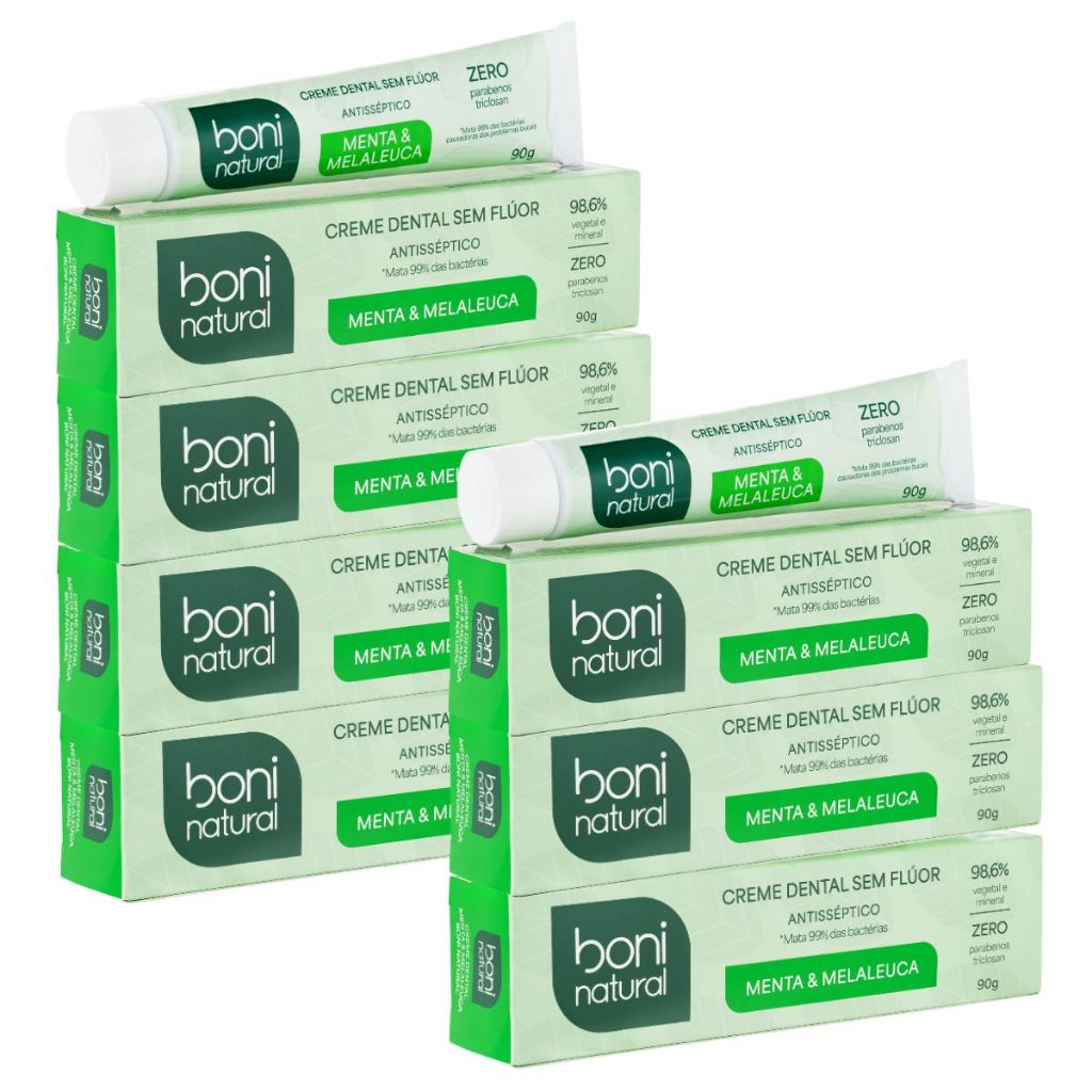 Kit 7 Creme Dental Natural Menta e Melaleuca Sem Flúor 90g Boni