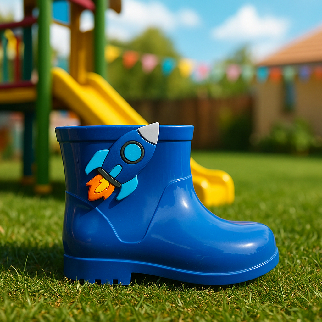 Galocha Bota Infantil Menino Foguete Dinossauro Masculina Criança Leve Confortável Impermeável