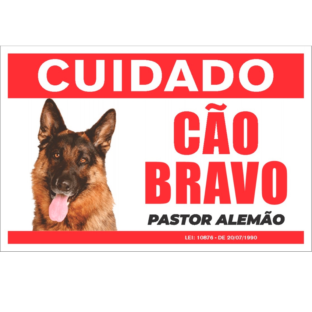 Placa Cuidado Cão Bravo Pastor Alemão Aviso Portão Placas De Advertência