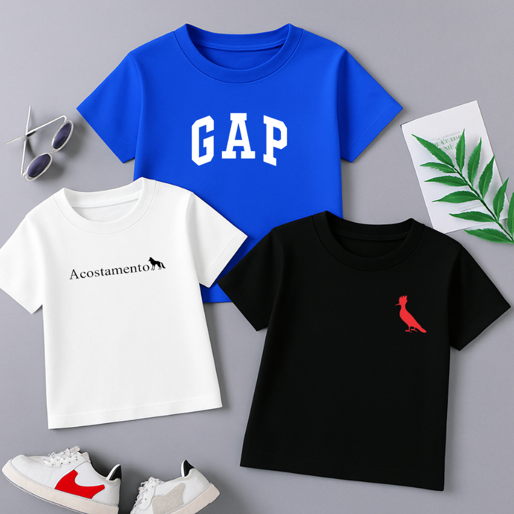 Kit 3 Camisetas Infantil Masculina Estampadas Modernas em 100% Algodão Premium