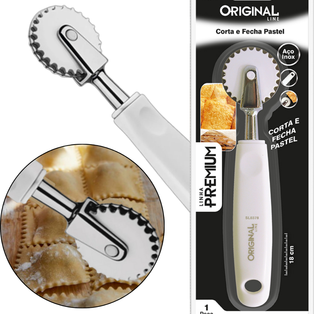 Carretilha Corta e Fecha Pastel Cortador Fechador Massas Aço Inox Profissional