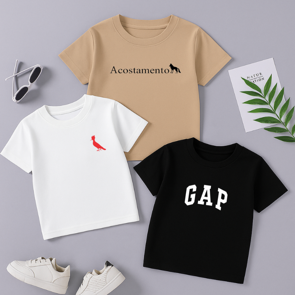 Kit 3 Camisetas Infantil Masculina Estampadas Modernas em 100% Algodão Premium