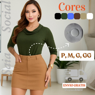 Saia Feminina Alfaiataria Premium Moda Social Com Bolso em Oferta na Shopee