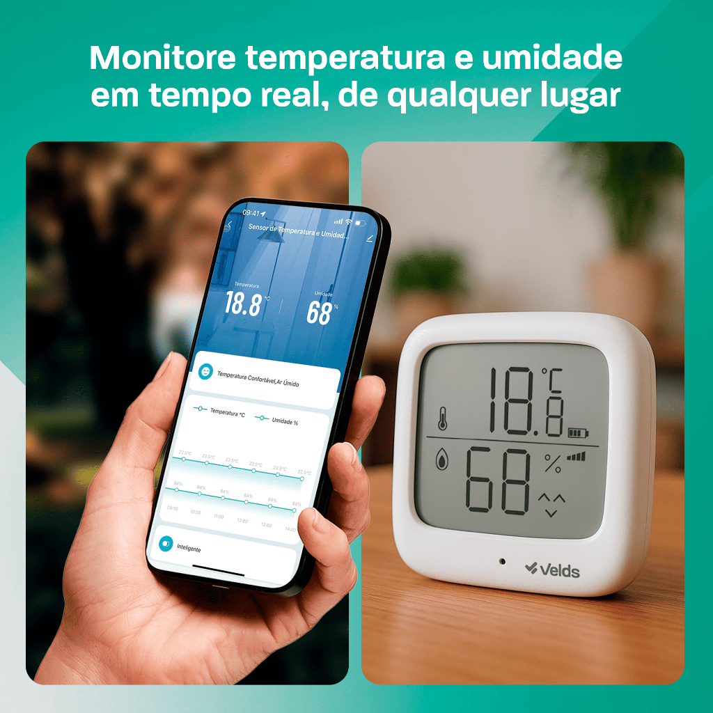 Sensor de Temperatura e Umidade Wifi Velds c/ Display Digital e Monitoramento via App, Tuya — imagem 2 de 2