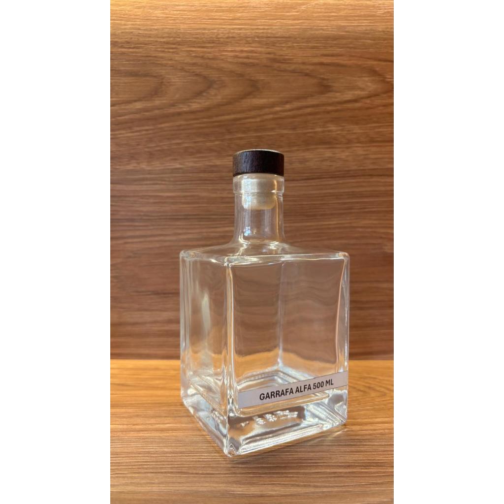 06 FRASCO DE VIDRO ALFA 500 ML COM ROLHA DE MADEIRA E LACRE