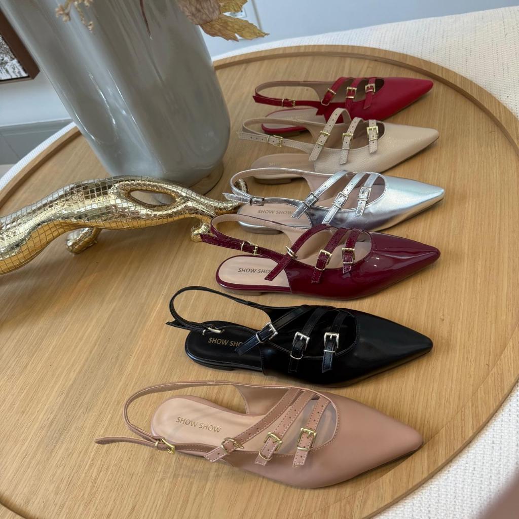 Sapato Feminino Sapatilha Slingback Rasteira Bico Fino Fivelas Mule Social Casual Show Show em Oferta na Shopee
