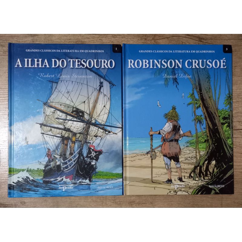 Robinson crusoe / a ilha do tesouro - kit 2 gibis grandes clássicos da literatura em HQ
