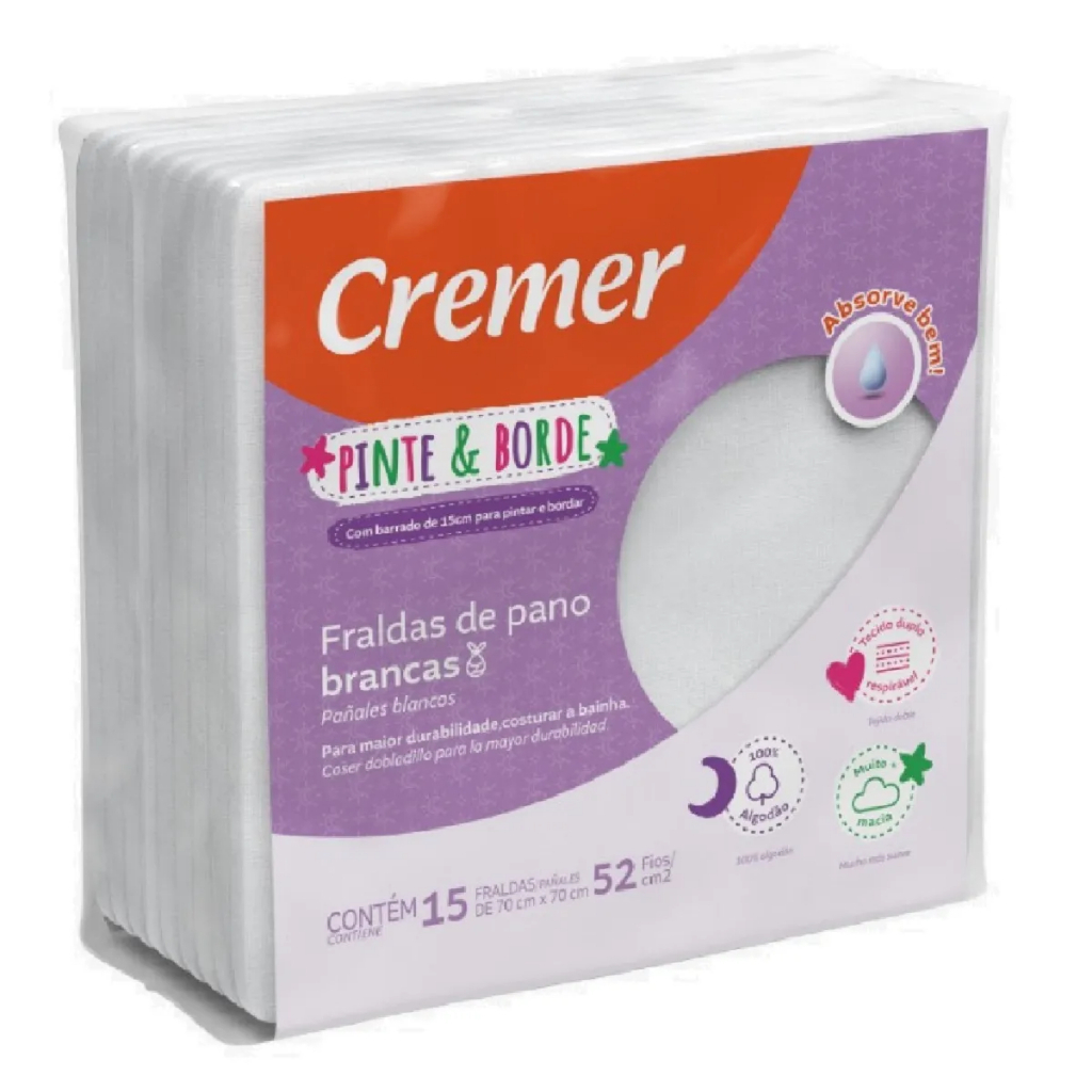 Fralda de Pano Branca Pinte e Borde 15 un - Cremer em Oferta na Shopee