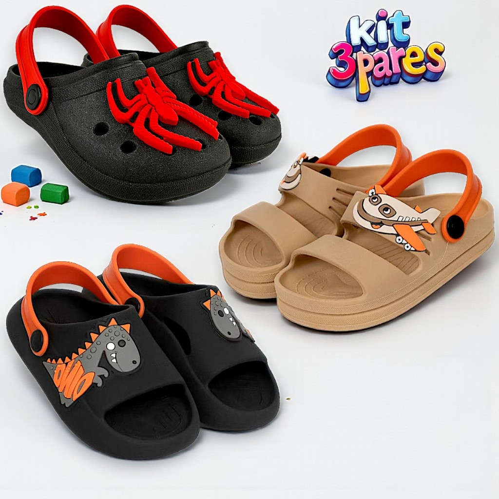 Kit 3 Pares Sandália Babuche Infantil Menino Papete Confortável em Oferta na Shopee