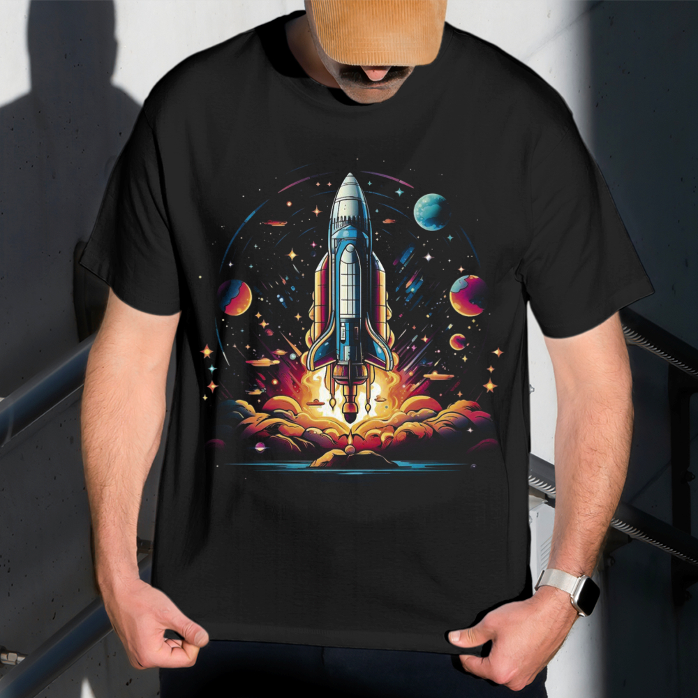 Camiseta Masculina Estampa Foguete Decolando 100% Algodão Estilo Conforto Diário Do Tamanho P ao GG