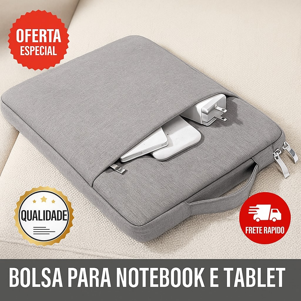 Bolsa para Notebook e Tablet 15,1" com Bolso Frontal e Alça de Transporte COR: CINZA CLARO em Oferta na Shopee