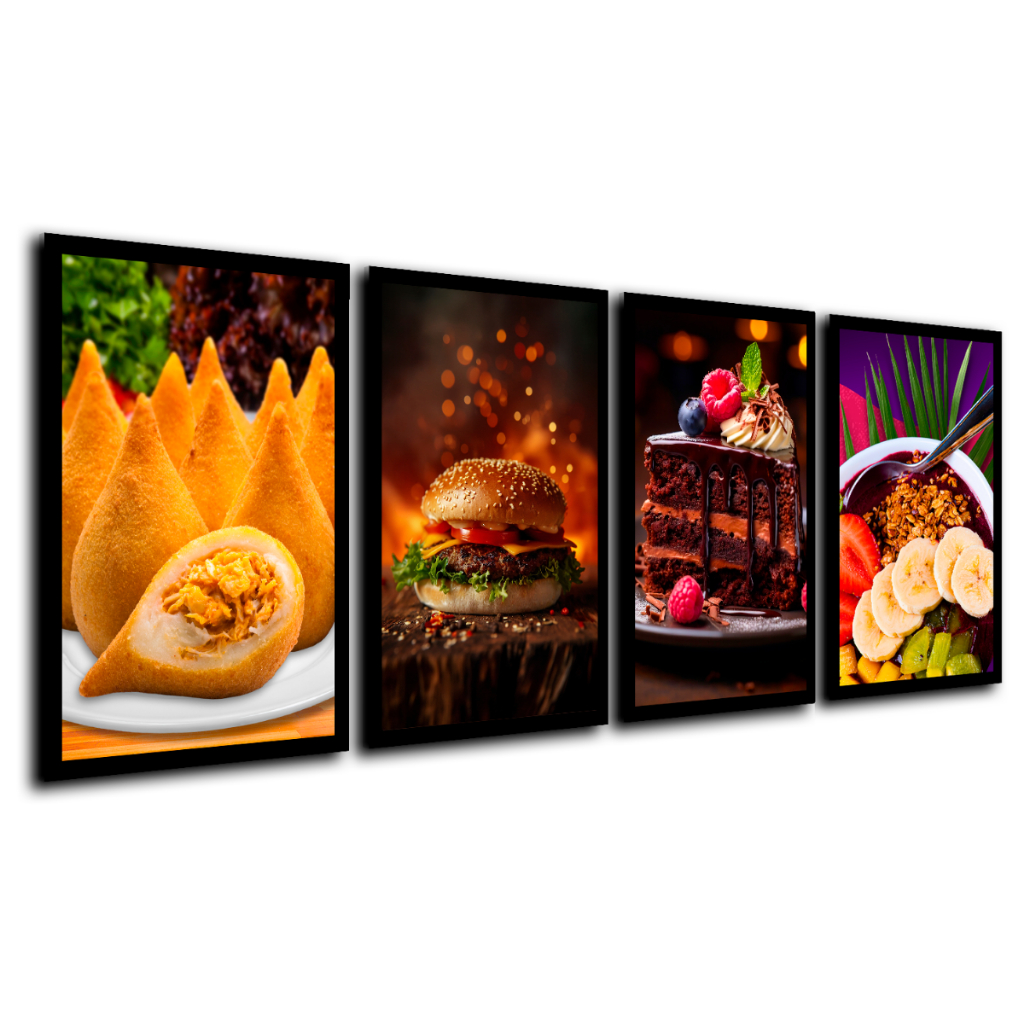 Quadros Decorativos Coxinha Hamburguer Açaí Bolo Restaurante