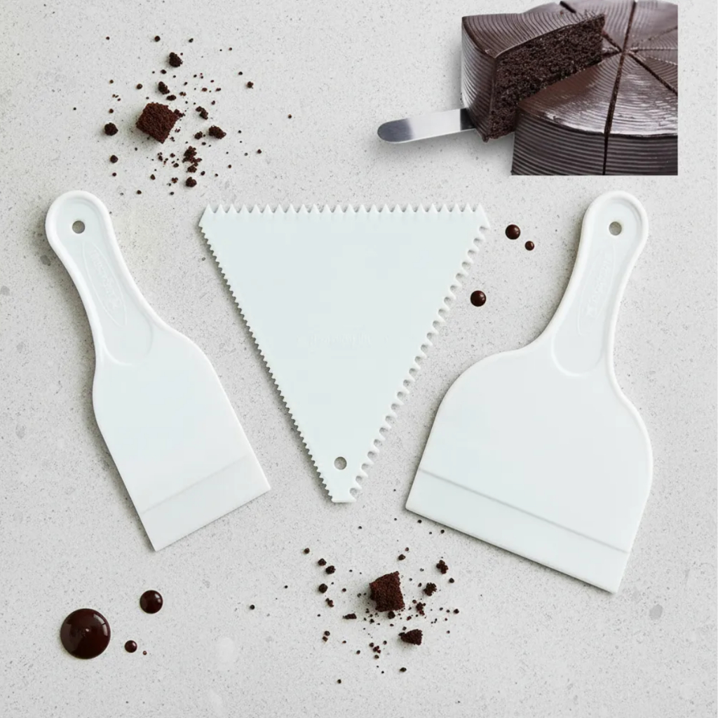 Kit 3 Espátulas Para Alisar Bolo Decora Fácil Confeitaria Chantilly Creme Massa Ferramenta Prática