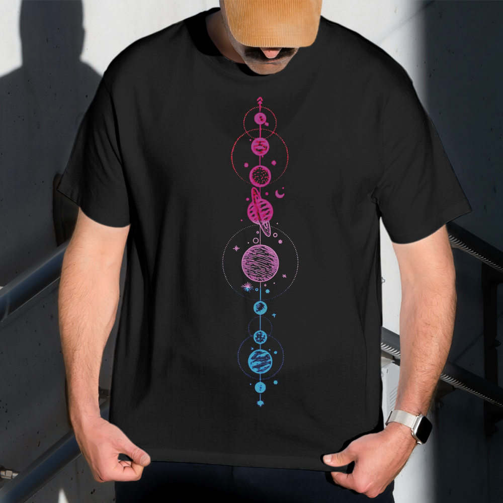 Camiseta Masculina Estampa Planetas Dregradê 100% Algodão Estilo Conforto Diário Do Tamanho P ao GG
