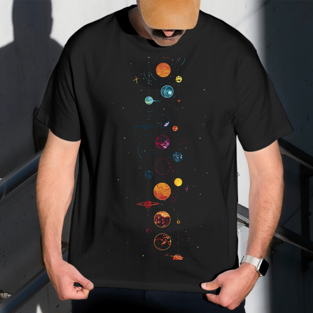 Camiseta Masculina Estampa Sistema Solar 100% Algodão Estilo Conforto Diário Do Tamanho P ao GG