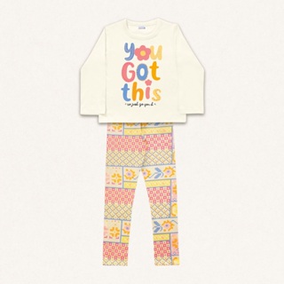 Conjunto infantil blusa manga longa em meia malha e legging em cotton leve you got this Fakini em Oferta na Shopee