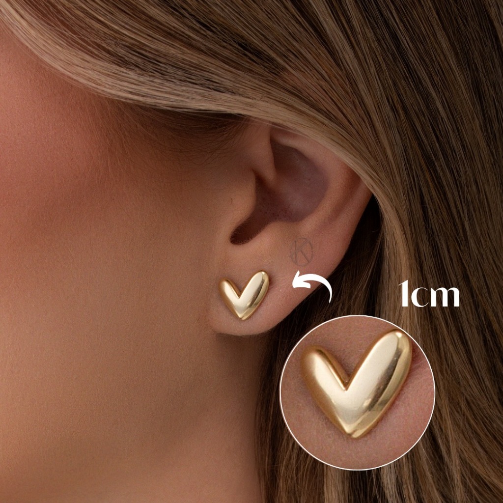 Brinco Feminino Minimalista Coração Liso Abaulado Delicado Semijóia Banhada em Ouro 18k ou Prata 925 em Oferta na Shopee