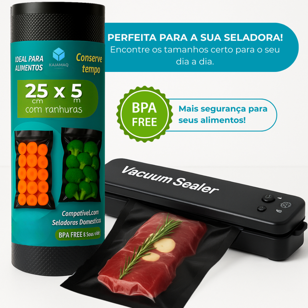 Rolo Embalagem  A  Vácuo  Saco  Seladora  Doméstica  Ranhuras  5M  Sous Vide BPA FREE - Transparente