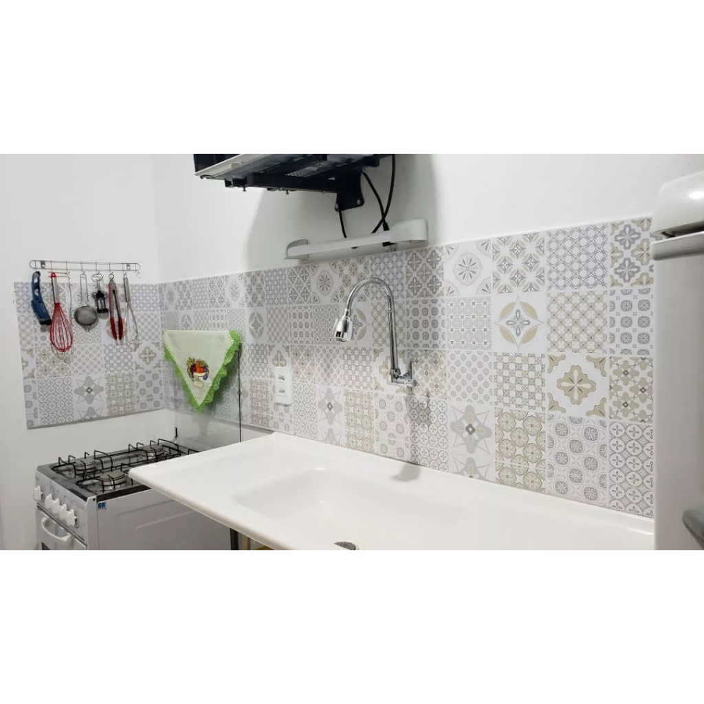 Detalhes do Papel de Parede Adesivo Autocolante Azulejos Cozinha Banheiro Box Lavável Vinílico - SSAZ-128