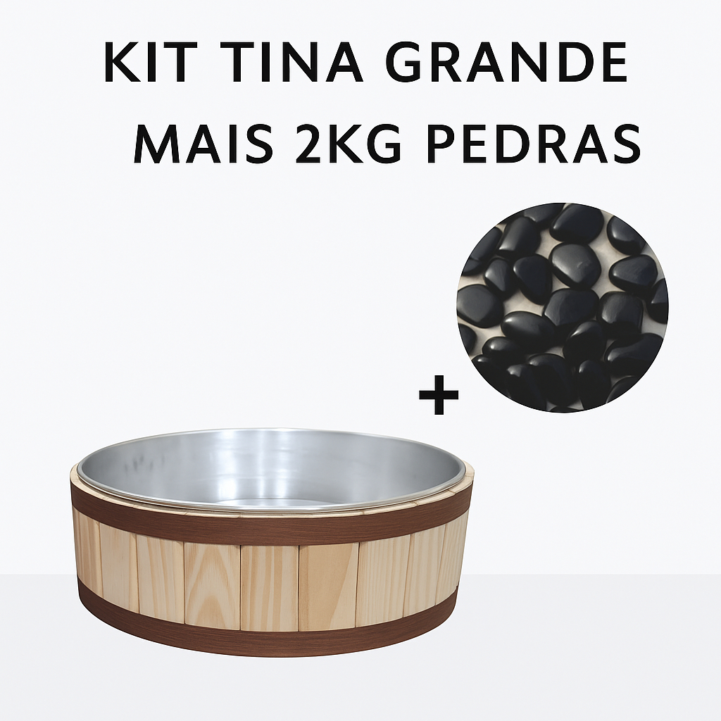 Kit Tina Escalda Pés Madeira Pedras Seixo Spa Relaxamento Massagem Pedicure Ofurô Casa