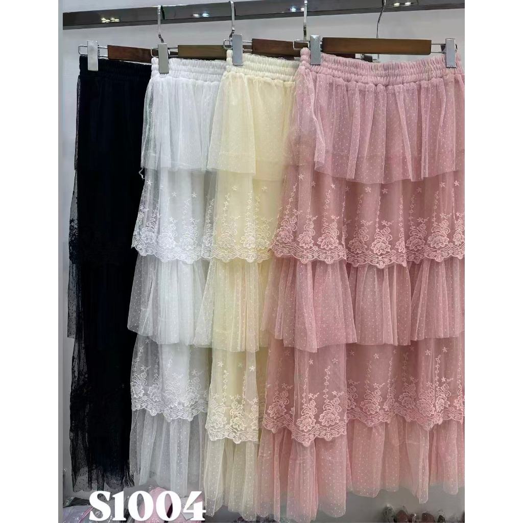Saia De Bolo De Fada Polka Dot Lace Cake Elegante Elástica De Cintura Longa Em Tule Para Primavera Outono em Oferta na Shopee