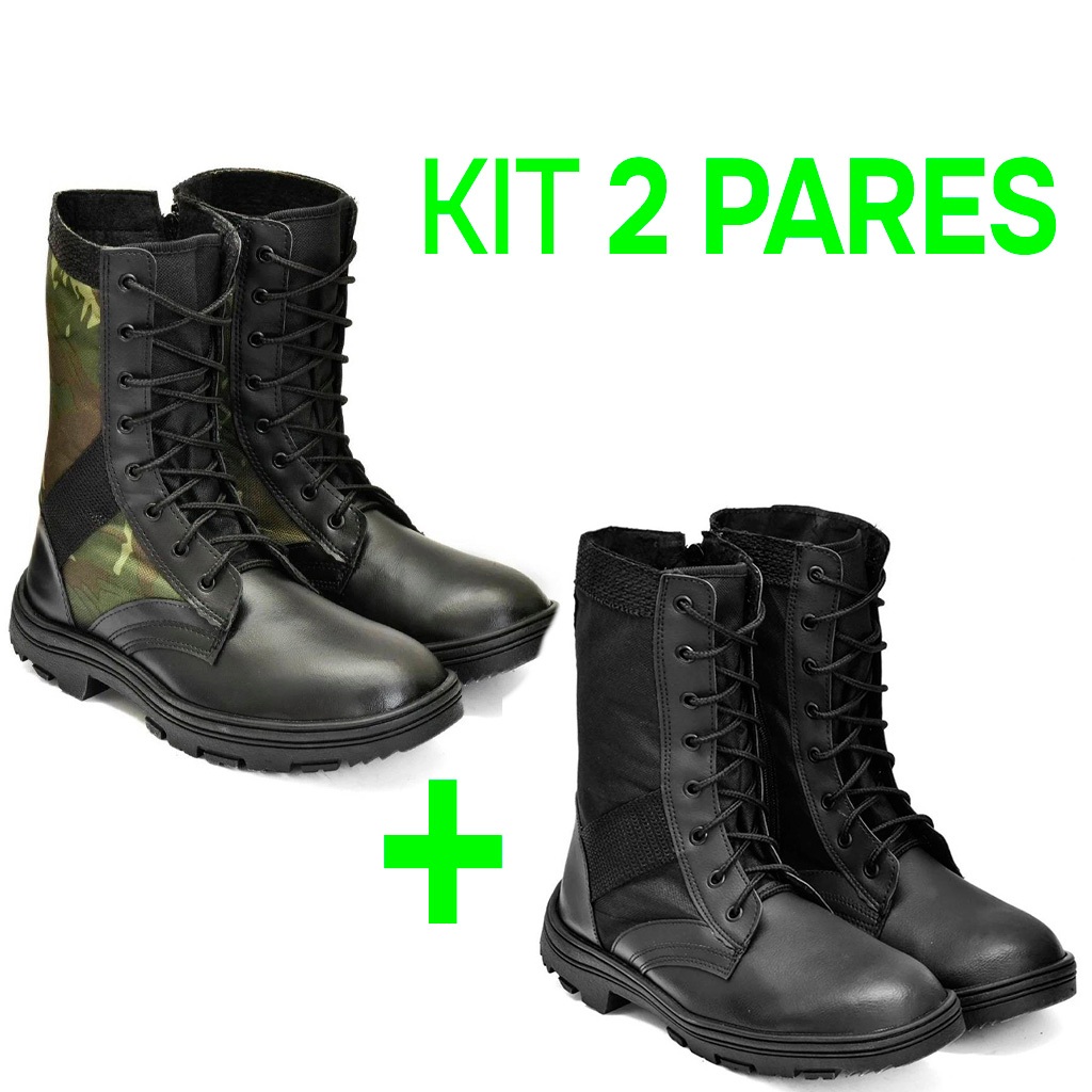 Kit 2 Botas Coturno Masculinas Táticas – Super Resistentes, Cano Alto e Solado Tratorado | Mega Promoção Shopee