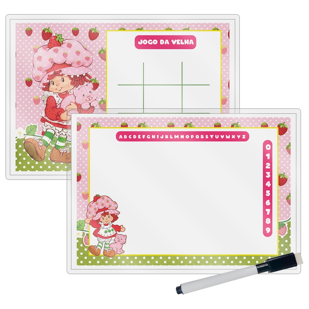 Kit 85 Lousas Mágica + Caneta Com Apagador Lembrancinha Festas Infantil Qualquer Tema Moranguinho Antiga