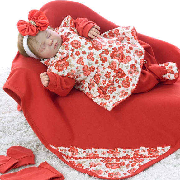 Saída de Maternidade com vestido para Bebê Menina 6 Peças Flower Roupa de Bebe