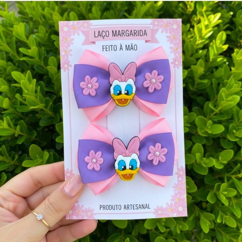 Par de Laços Infantil Margarida Disney – Tema Minnie e Pato Donald | Presilhas Bebê e Menina para Festa e Passeio
