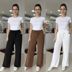Calça Pantalona Feminina Com Bolso Cintura Alta Flare Bolsos