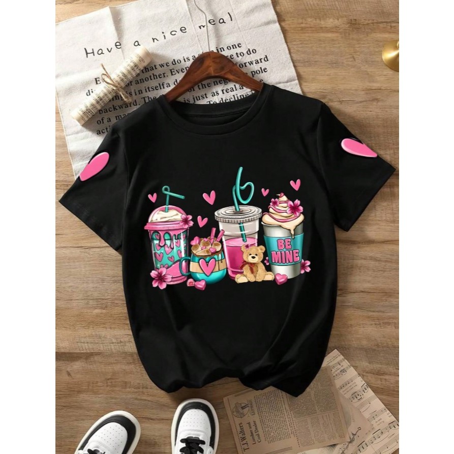 Camiseta Infantil Para Meninas Ursinho Delicada Fofa Minimalista Estampa Colorida 100% Algodão Tamanho 02 Ao 16 em Oferta na Shopee