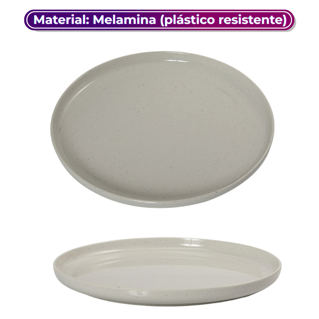 Prato Raso Redondo Borda Reta Melamina Areia Branca 26,7cm Leve e Resistente - Gourmet Mix