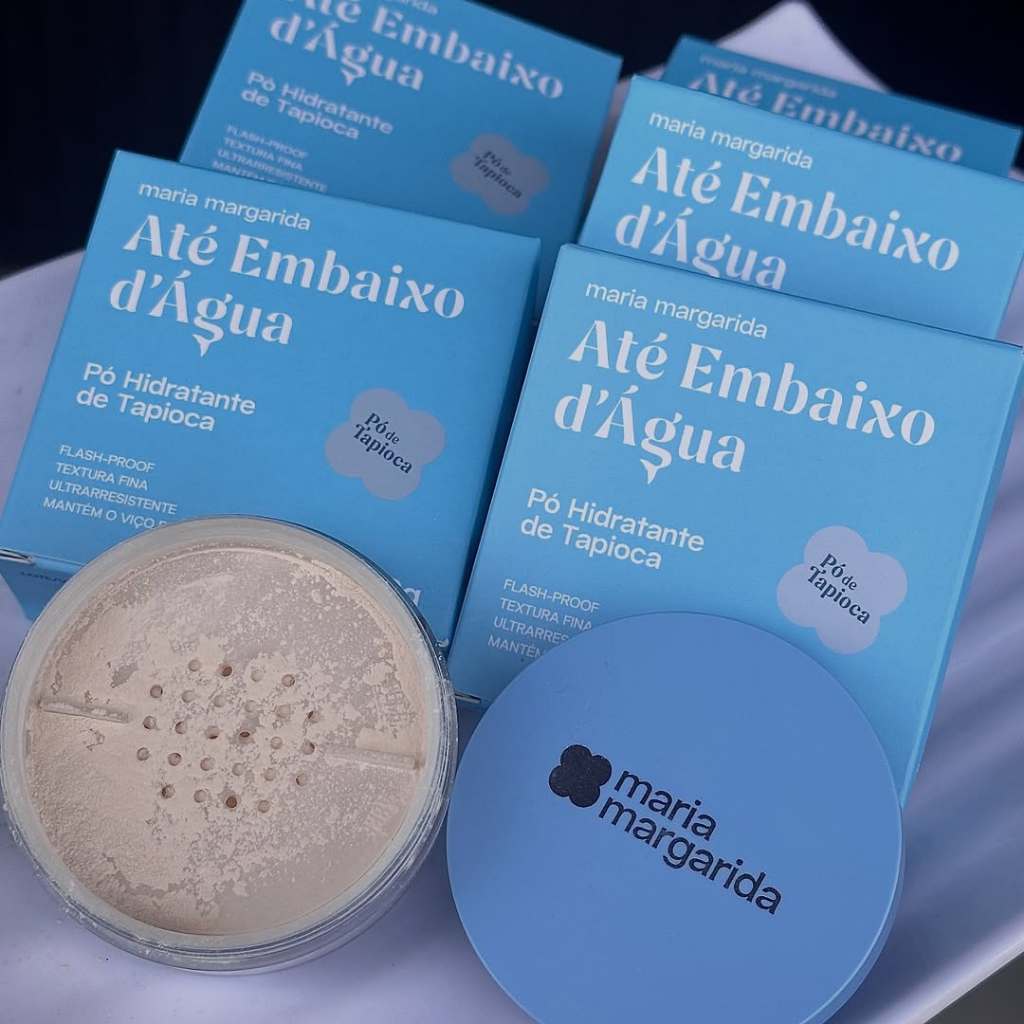 NOVO Pó solto hidratante de tapioca Maria Margarida ATÉ DEBAIXO D'ÁGUA - NOVA EMBALAGEM em Oferta na Shopee